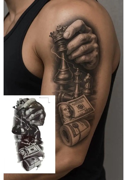 Geçici Dolar Satranç Model Dövme Tattoo Sticker