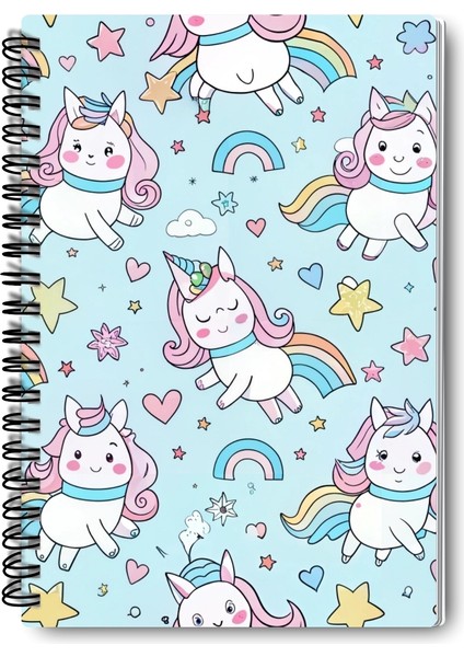 Renkli Unicorn Tasarım Tel Spiralli 4'lü Hatıra, Günlük, Ajanda, Anı, Okul Defter Seti fiyatları
