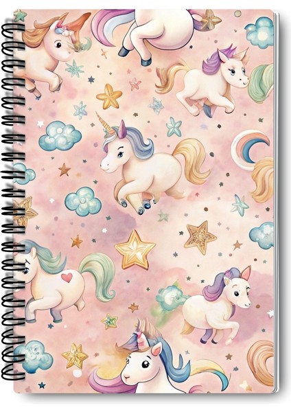 Renkli Unicorn Tasarım Tel Spiralli 4'lü Hatıra, Günlük, Ajanda, Anı, Okul Defter Seti indirimleri