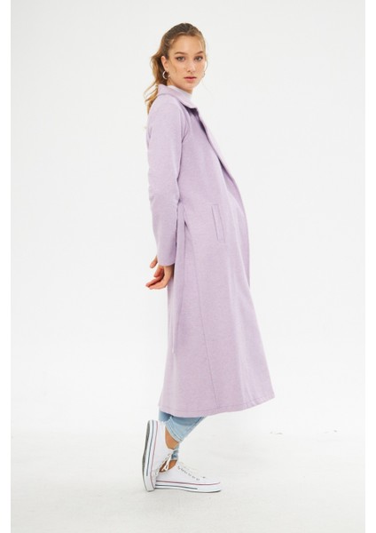 Kadın Astarsız Kuşak Basic Bol Lila Uzun Kaşe Kaban fiyatları