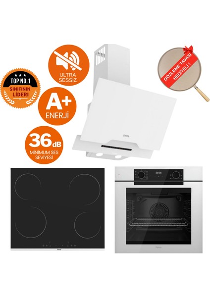 Fryart & Flowart Olio Sessiz Davlumbaz Elektrikli Beyaz Ank. Set (D064-SA + MS261 + QEP63CB)