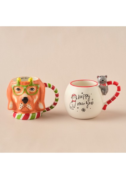 New Year Yılbaşı Animal Dog & Cat 2'li Mug Seti