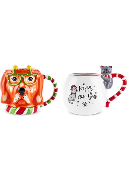 New Year Yılbaşı Animal Dog & Cat 2'li Mug Seti indirimleri
