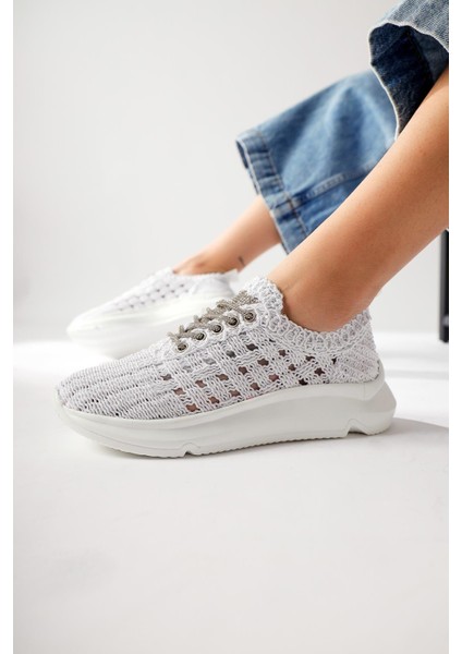 Melisia Beyaz Taş Detaylı Örgü Spor Ayakabı fiyatları