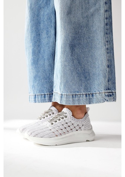 Melisia Beyaz Taş Detaylı Örgü Spor Ayakabı modelleri