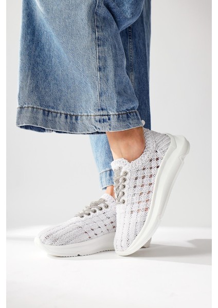 Melisia Beyaz Taş Detaylı Örgü Spor Ayakabı fırsatları