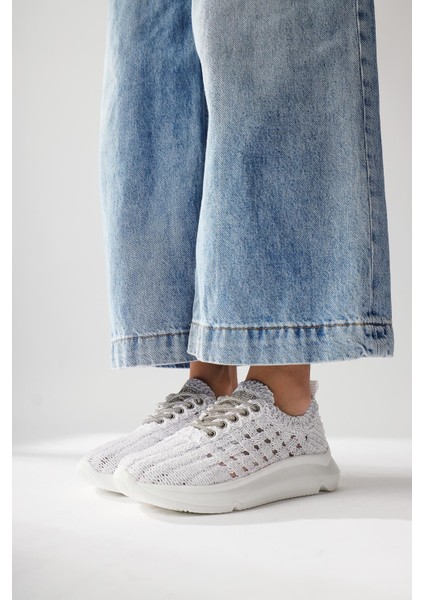 Melisia Beyaz Taş Detaylı Örgü Spor Ayakabı indirimleri