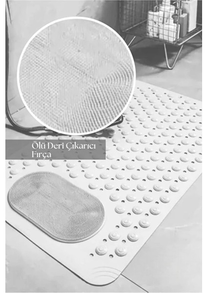 2 Adet Masaj Noktalı Paspas Banyo Duş Küvet Için Vantuzlu Su Drenajlı 69,5 x 36 cm