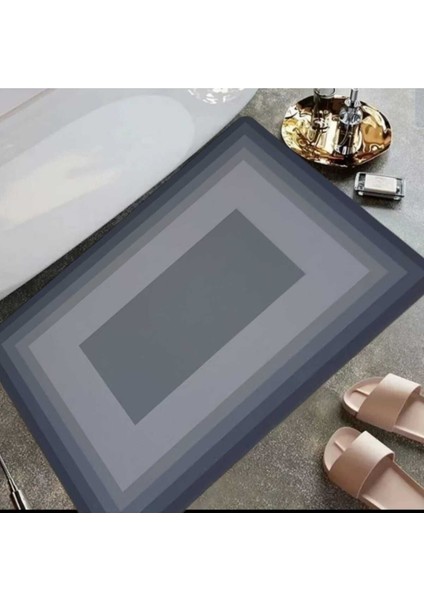 Kaymaz Tabanlı Su Emici Abdest ,banyo ve Mutfak Paspası 58X38CM Siyah Gri Renk Yazısız