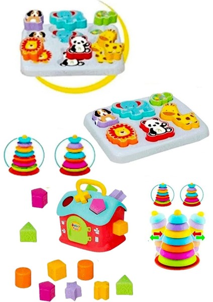 Hediyelik Bultak Ev+Sallanan Halkalar+Dede, Sevimli Hayvanlar Bultak+Zeka Geliştirici Set Oyun Setle