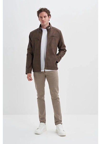 Slim Fit Vintage Pu Deri Karışımlı MONT-10620 S. Kahve