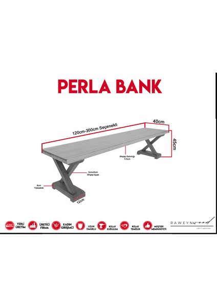 Wood Perla Doğal Ahşap Bench - El Işçiliği Beyaz Eskitme Ahşap x Ayak Bank fırsatları