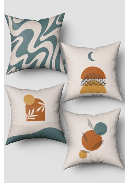 Krem Bohem Geometrik Desenli 4'lü Kırlent Kılıfı Seti