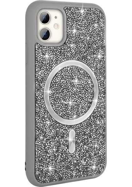 Apple iPhone 11 Kılıf Pırlanta Tasarımlı M-Safe Şarj Özellikli Zore Mozaik Silikon Kapak