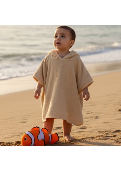 Organik %100 Pamuk Kapüşonlu Plaj Çocuk Bebek Panço Bornoz Banyo Havlu + Kundak Havlu Hediyeli fiyatları