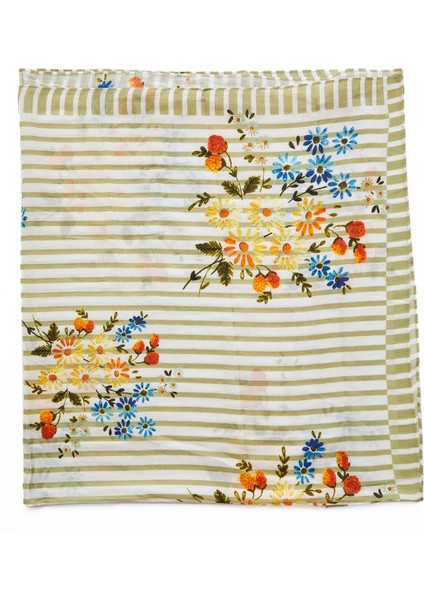 Çiçek Desenli Çizgili Kadın Şal Standart Renk Y1884404_089