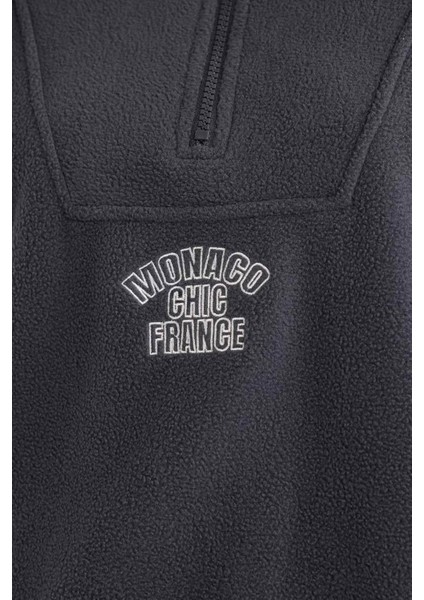 Oversize Dik Yaka Fermuarlı Baskılı Polar Antrasit Kadın Sweatshirt Y2649AZ/AR191 fırsatları