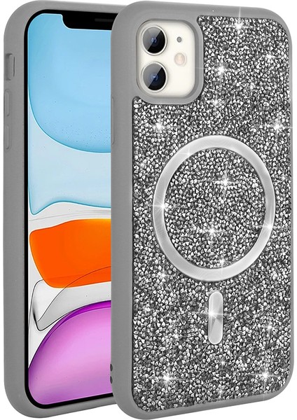 Apple iPhone 11 Kılıf Pırlanta Tasarımlı M-Safe Şarj Özellikli Zore Mozaik Silikon Kapak fırsatları