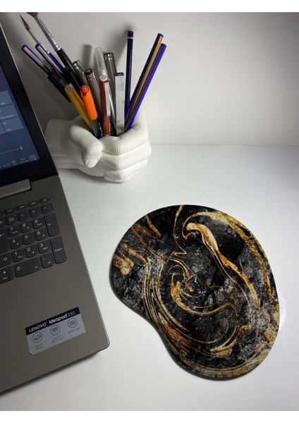 Altın Sarısı Mermer Desenli Bilek Destekli Mouse Pad