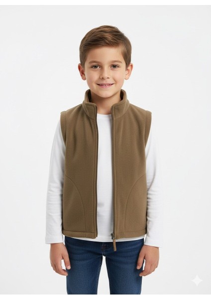 Kolsuz Fermuarlı Astarlı Çift Cepli Dik Yaka Çocuk Yelek fiyatları