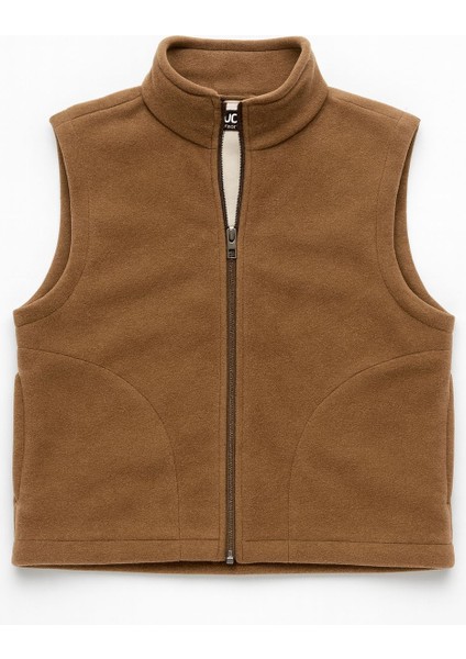 Kolsuz Fermuarlı Astarlı Çift Cepli Dik Yaka Çocuk Yelek