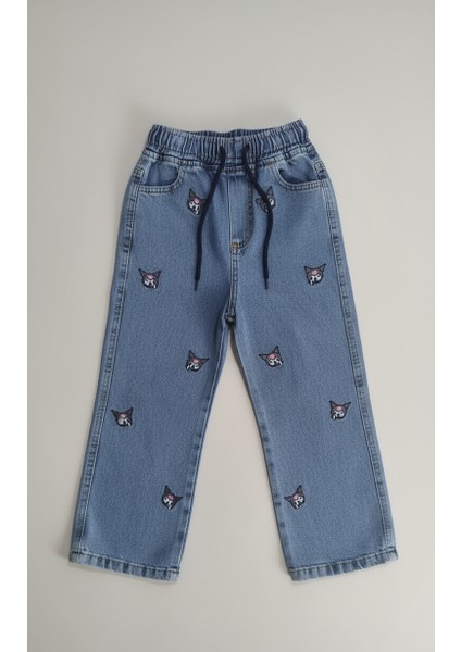 Kız Çocuk Küçük Kuromi Nakışlı Bel Lastikli Kot Pantolon fiyatları
