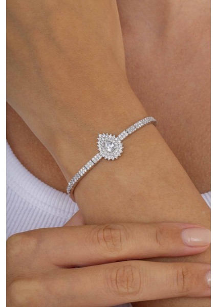 Pırlanta Montür Damlataşlı Gümüş Bileklik