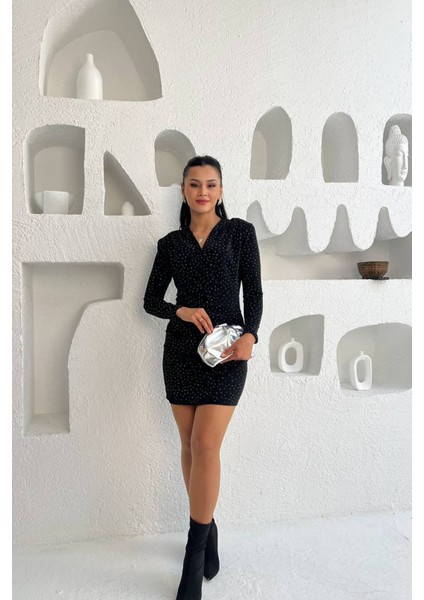 Kadın Kol Vatkalı Taşlı Mini Elbise NBMY3835 modelleri