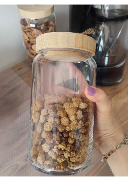 Bakliyat Kuru Gıda Kavanoz Çay Şeker Çerez Saklama Kavonozu Bambu Kapak 1130CC 1adet