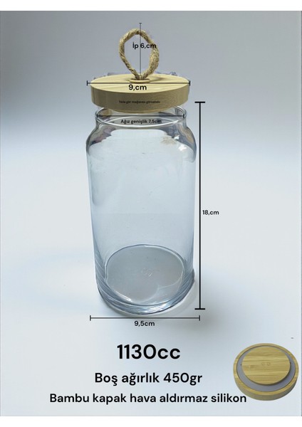 Bakliyat Kuru Gıda Kavanoz Çay Şeker Çerez Saklama Kavonozu Bambu Kapak 1130CC 1adet fırsatları