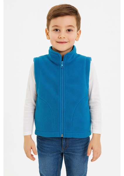 Kolsuz Fermuarlı Astarlı Çift Cepli Dik Yaka Çocuk Yelek modelleri