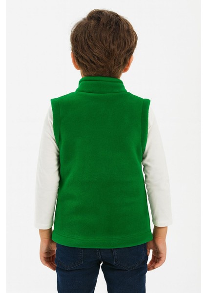 Kolsuz Fermuarlı Astarlı Çift Cepli Dik Yaka Çocuk Yelek modelleri