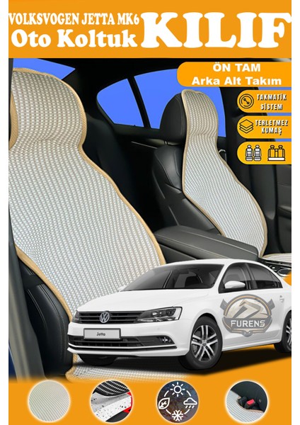 Volkswagen Jettaa MK6UYUMLU Bej Prestij Serisi Dokuma Kumaş Oto Koltuk Kılıfı Ön Tam Arka Alt