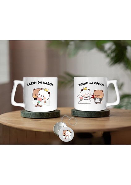 "karım Da Karım" ve "kocam Da Kocam" Baskılı Kupa Bardak Seti Ikili (Anahtarlık Hediyeli)