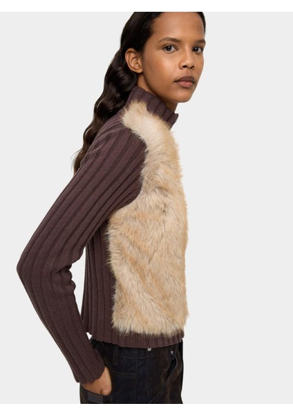 Kürk Efektli Örme Hırka modelleri