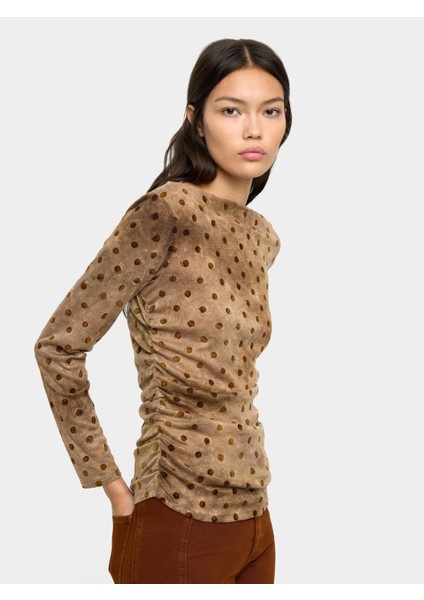 Kadife Efektli Puantiyeli Üst