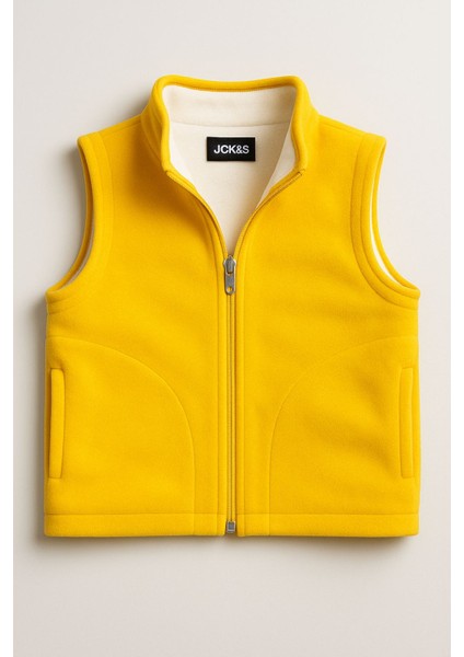 Kolsuz Fermuarlı Astarlı Çift Cepli Dik Yaka Çocuk Yelek