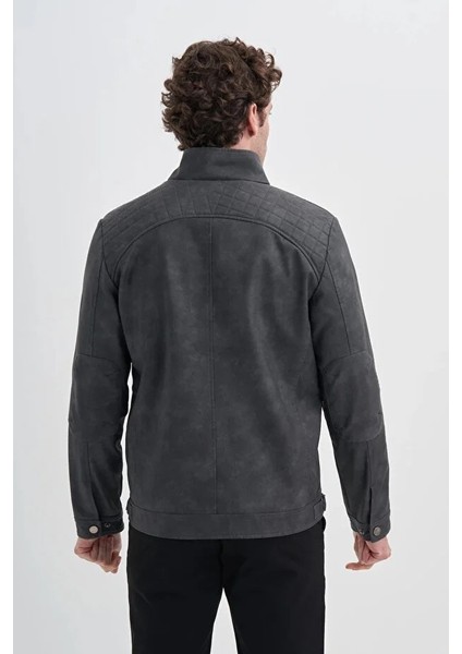 Slim Fit Vintage Pu Deri Karışımlı MONT-10620 Gri fiyatları