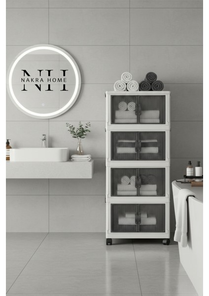 Katlanabilir 4 Katlı Tekerlekli Plastik Dolap – Çok Amaçlı Portatif Organizer (Geniş Hacim) modelleri
