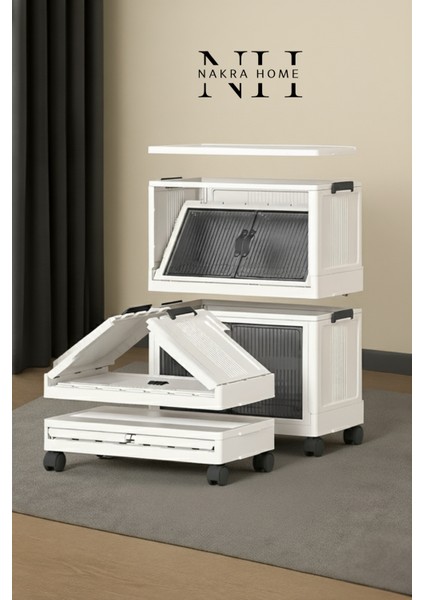 Katlanabilir 4 Katlı Tekerlekli Plastik Dolap – Çok Amaçlı Portatif Organizer (Geniş Hacim) fırsatları