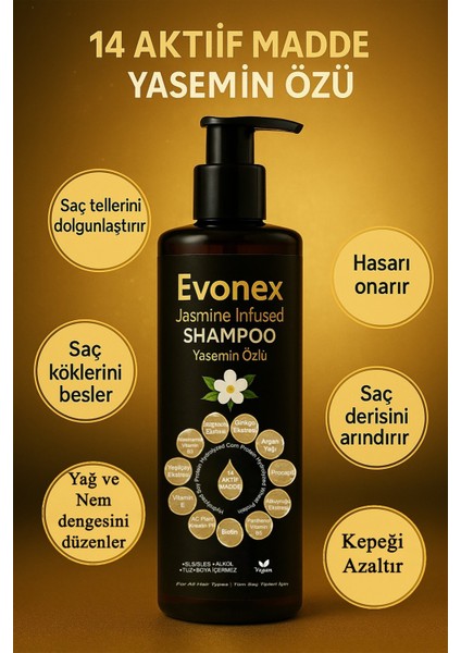 Evonex 14 Aktif Kompleksli Dökülme Karşıtı Bitkisel Şampuan– SLS/SLES, Paraben, Silikon, Tuz İçermez modelleri