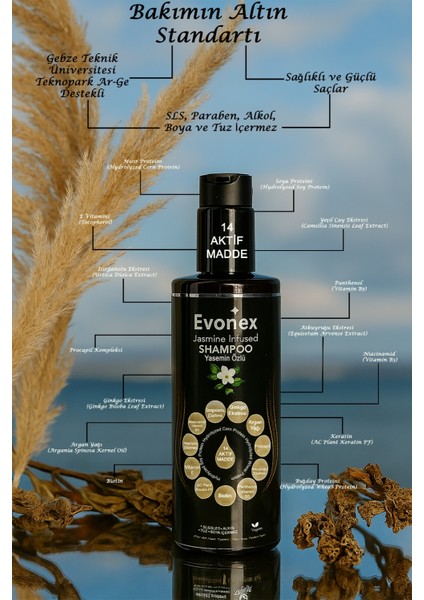 Evonex 14 Aktif Kompleksli Dökülme Karşıtı Bitkisel Şampuan– SLS/SLES, Paraben, Silikon, Tuz İçermez fiyatları