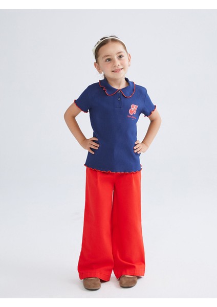 Yeni Sezon Beli Lastikli Gabardin Kız Çocuk Pantolon