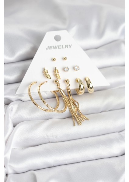 Bfs Gold Renk Pirinç Kadın 6 Çift Küpe Seti