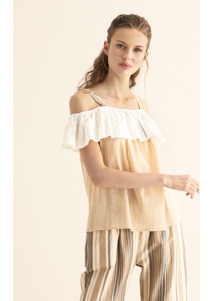 Omuz Detaylı Bluz Açık Kahve Y1864118_437 fiyatları