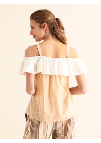 Omuz Detaylı Bluz Açık Kahve Y1864118_437 indirimleri