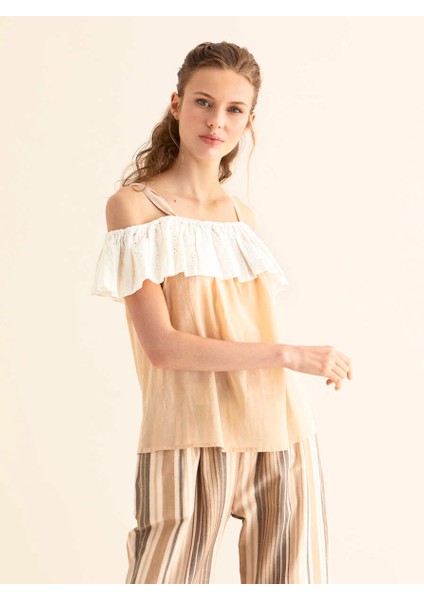 Omuz Detaylı Bluz Açık Kahve Y1864118_437