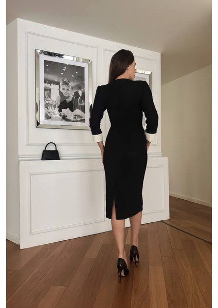 Kadın Düğme Detaylı Tüvit Kumaş Tasarım Elbise NBNC3042 fırsatları