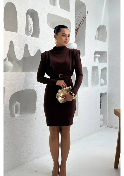 Kadın Tokalı Kemerli Kol Vatkalı Mini Elbise NBMY3838 modelleri