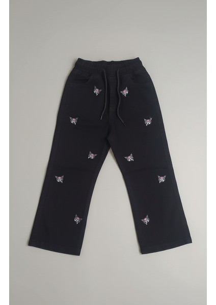 Kız Çocuk Küçük Kuromi Nakışlı Bel Lastikli Kot Pantolon fiyatları